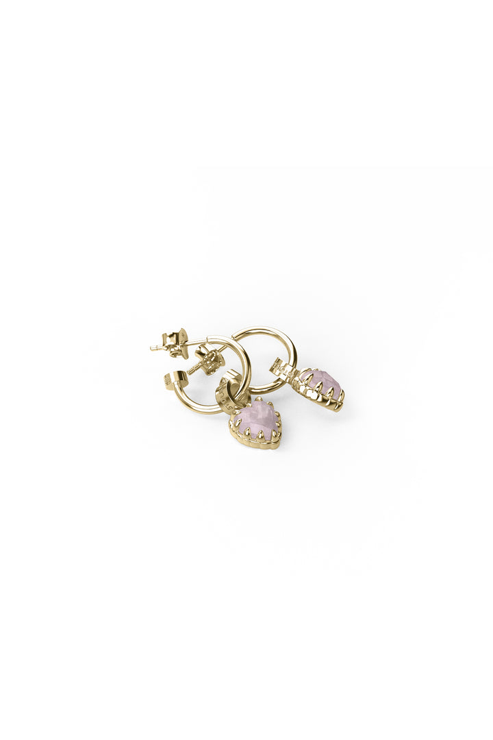 LOVE CLAW ANCHOR EARRING ROSE QUARTZ  - GOLD PLATED