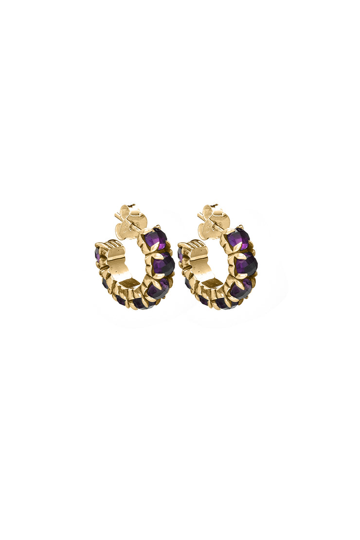 HALO CLUSTER EARRING DARK AMETHYST GOLD PLATED