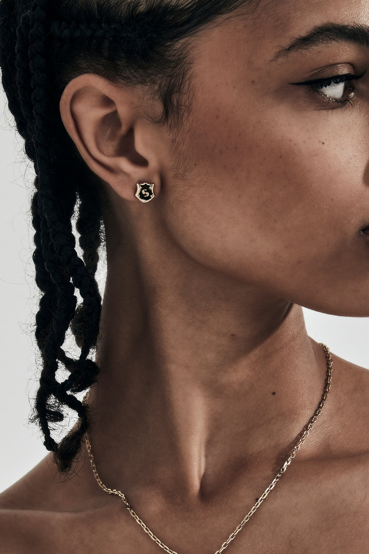 SHIELD STUD EARRINGS GOLD PLATED