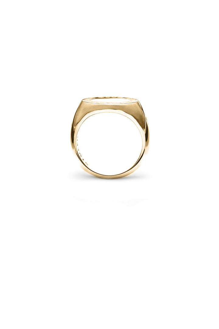 TEXT LOGO SOVEREIGN RING - GOLD PLATED