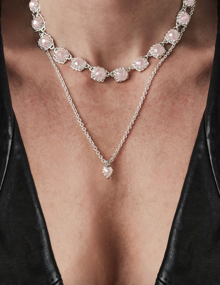 LOVE CLAW ETERNITY NECKLACE - ROSE QUARTZ