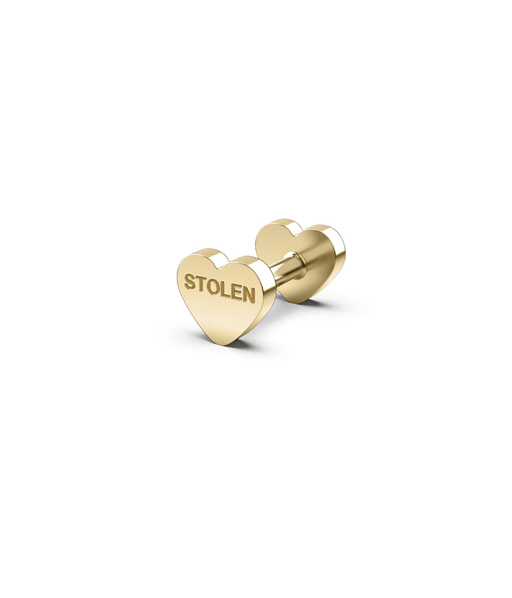 STOLEN HEART FLAT BACK EARRING - SINGLE - 9K YELLOW GOLD