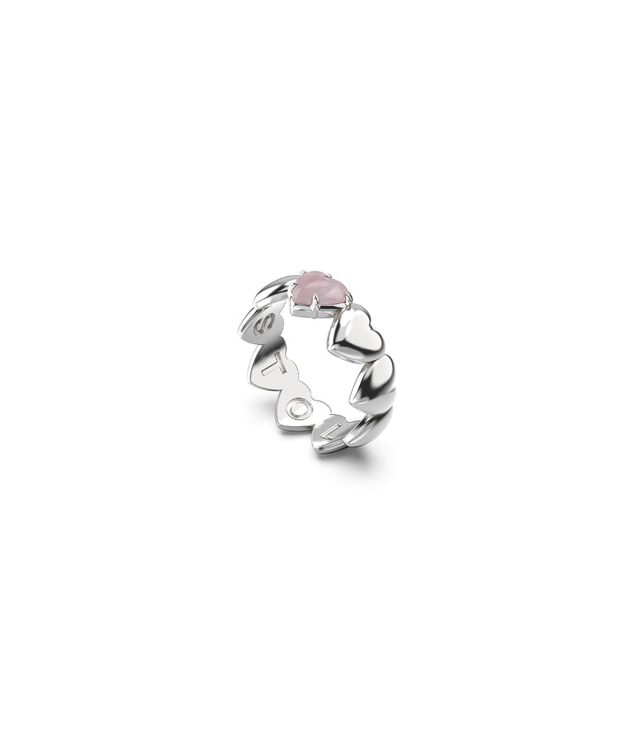 BAND OF HEARTS RING ROSE QUARTZ