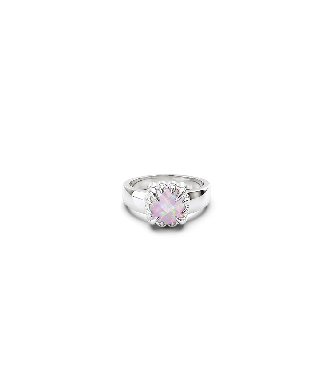 Stolen Girlfriends Club Baby Claw Ring with iridescent Pink Bello Opal encased in polished sterling silver claws