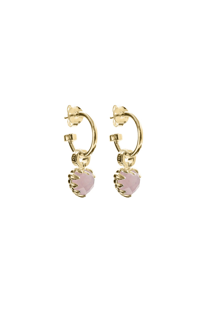 LOVE CLAW ANCHOR EARRINGS ROSE QUARTZ - GOLD PLATED