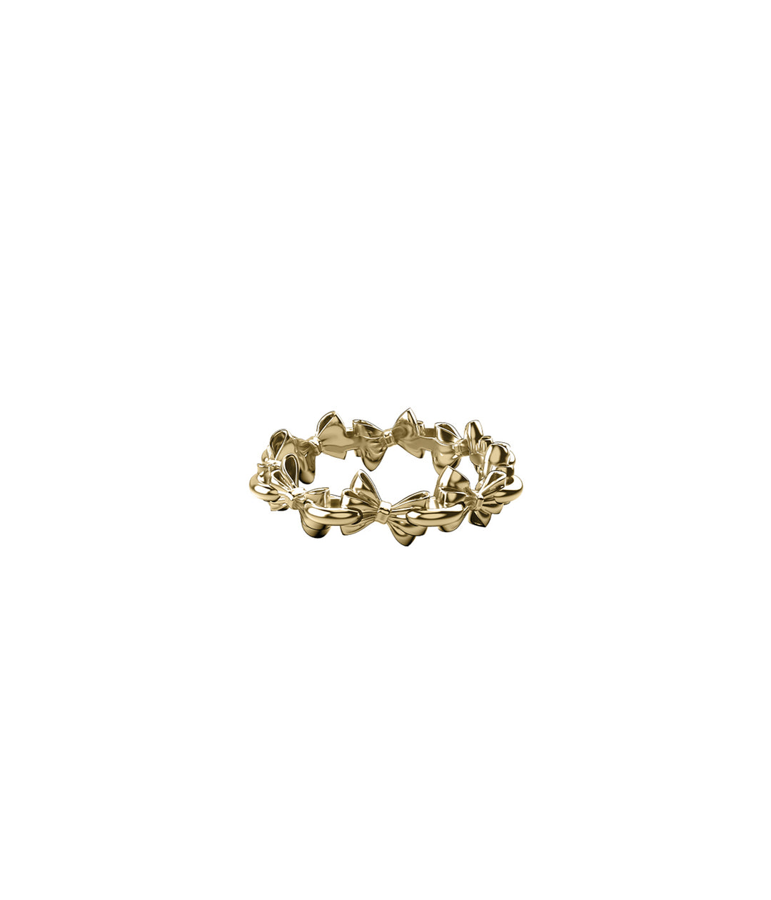 18k gold-plated Bow Infinity Ring on white background, showing continuous bow design.