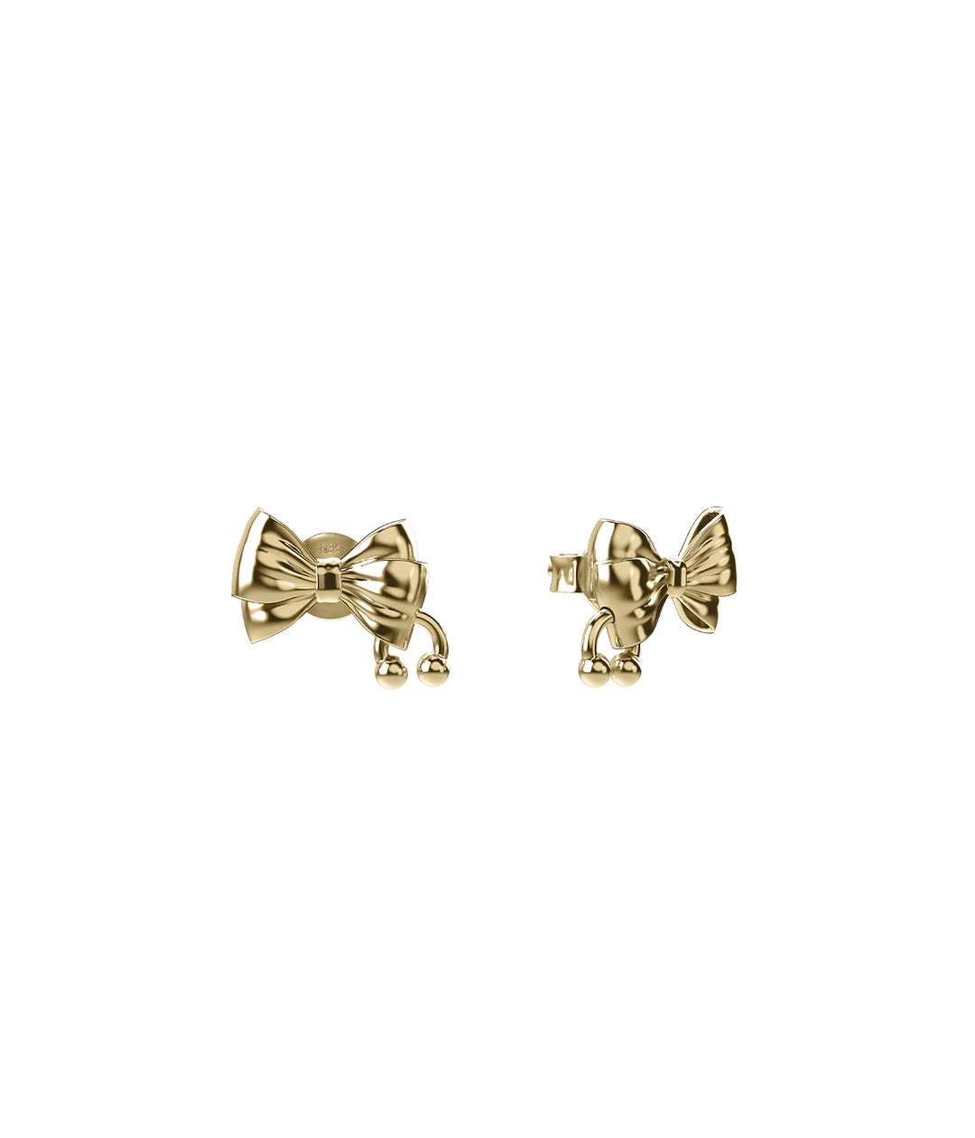 18k gold-plated Pierced Bow Earrings on white background, showing sculpted ribbon form and barbell detail.