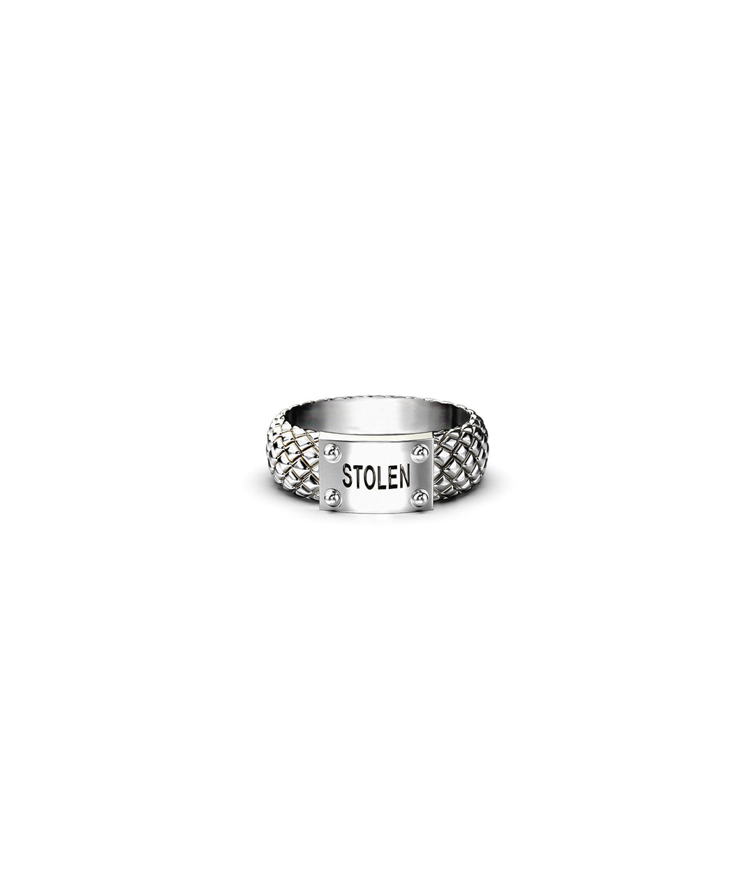 Snake Band Narrow Ring in sterling silver, front view on white background, featuring fine snakeskin texture and oxidised finish