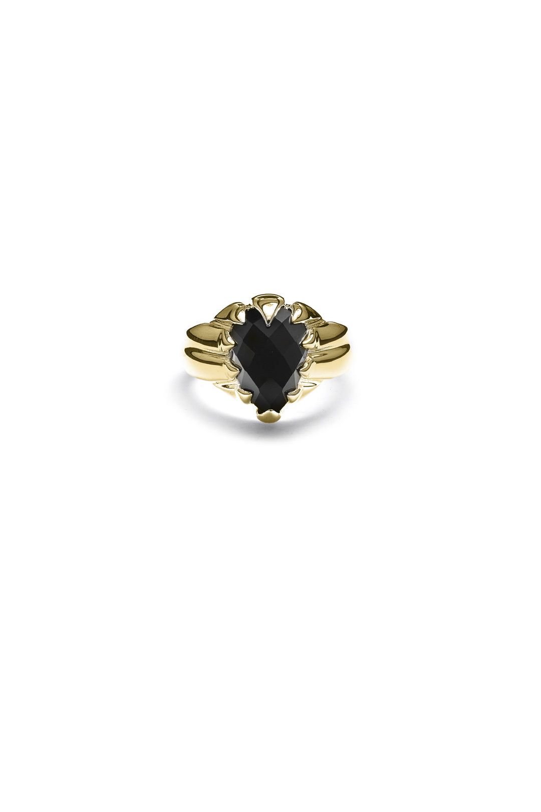 LOVE CLAW TEARDROP RING ONYX GOLD PLATED