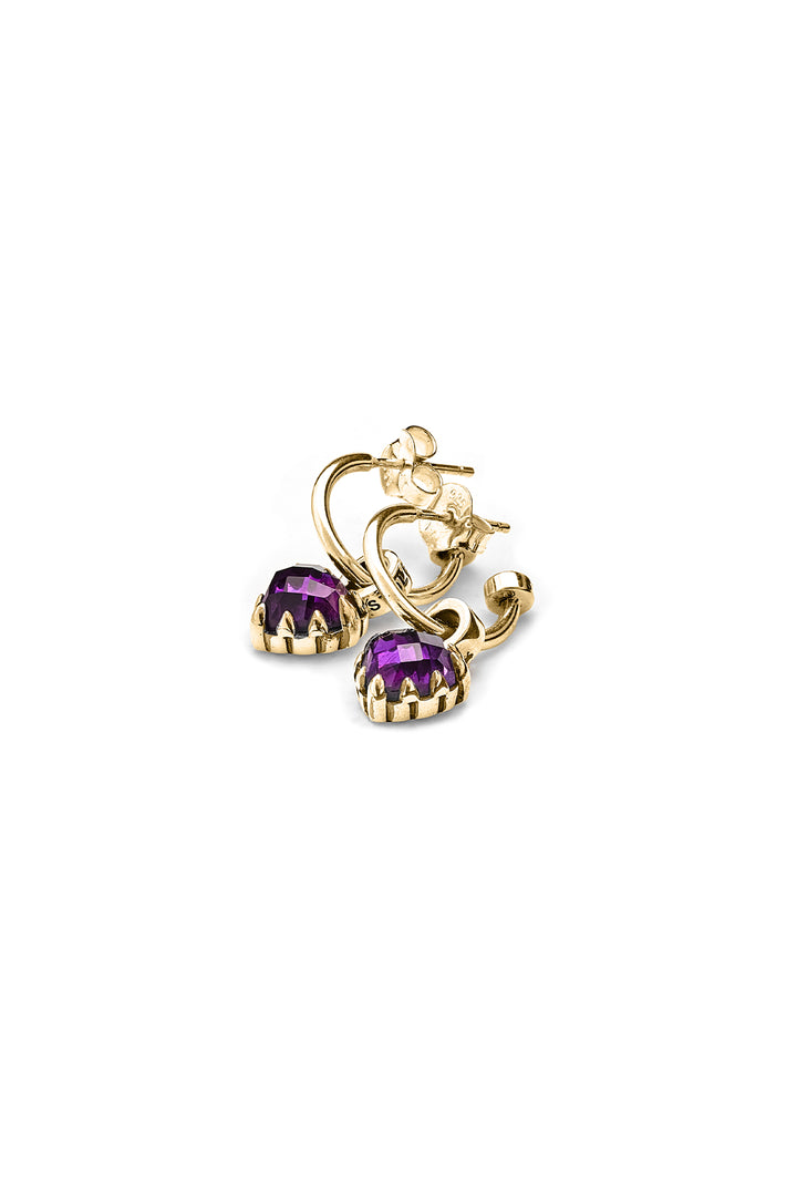 LOVE ANCHOR EARRING DARK AMETHYST GOLD PLATED