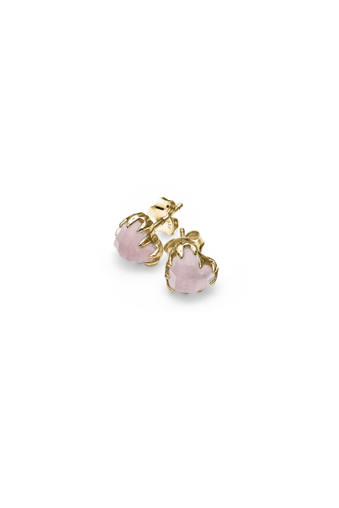 LOVE CLAW ANCHOR EARRINGS ROSE QUARTZ - GOLD PLATED