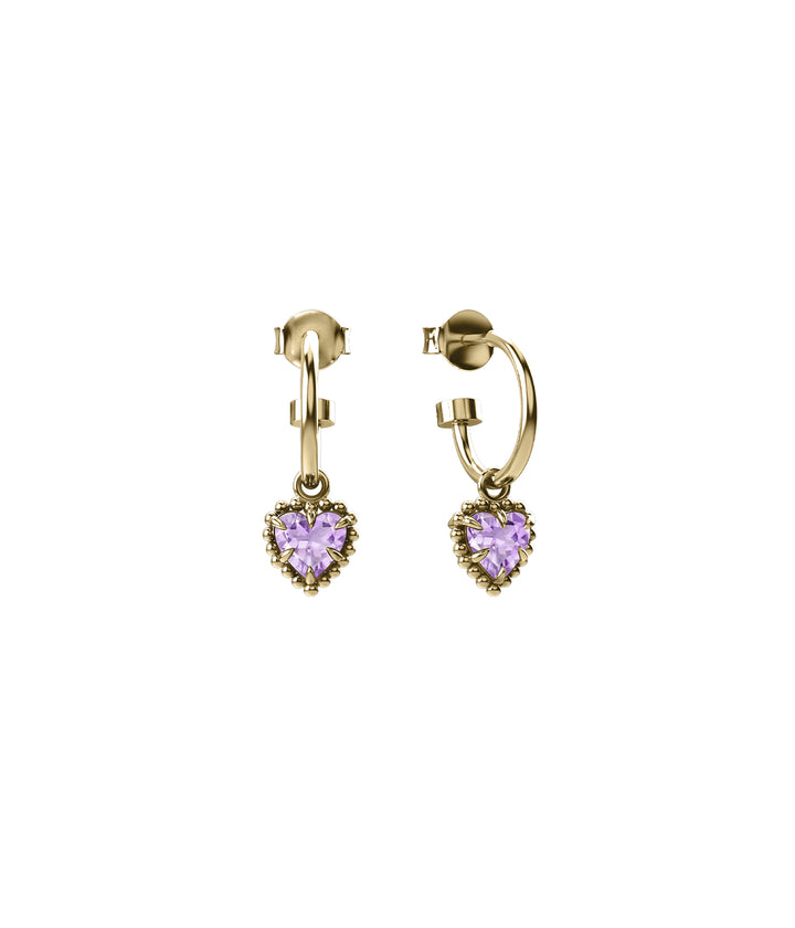 DAHLIA'S HEART ANCHOR EARRINGS - AMETHYST x GOLD PLATED