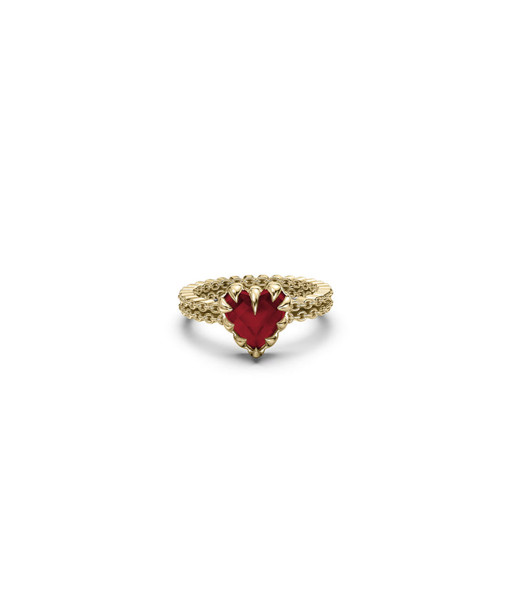 MINI LOVE CLAW RING GARNET - GOLD VERMEIL