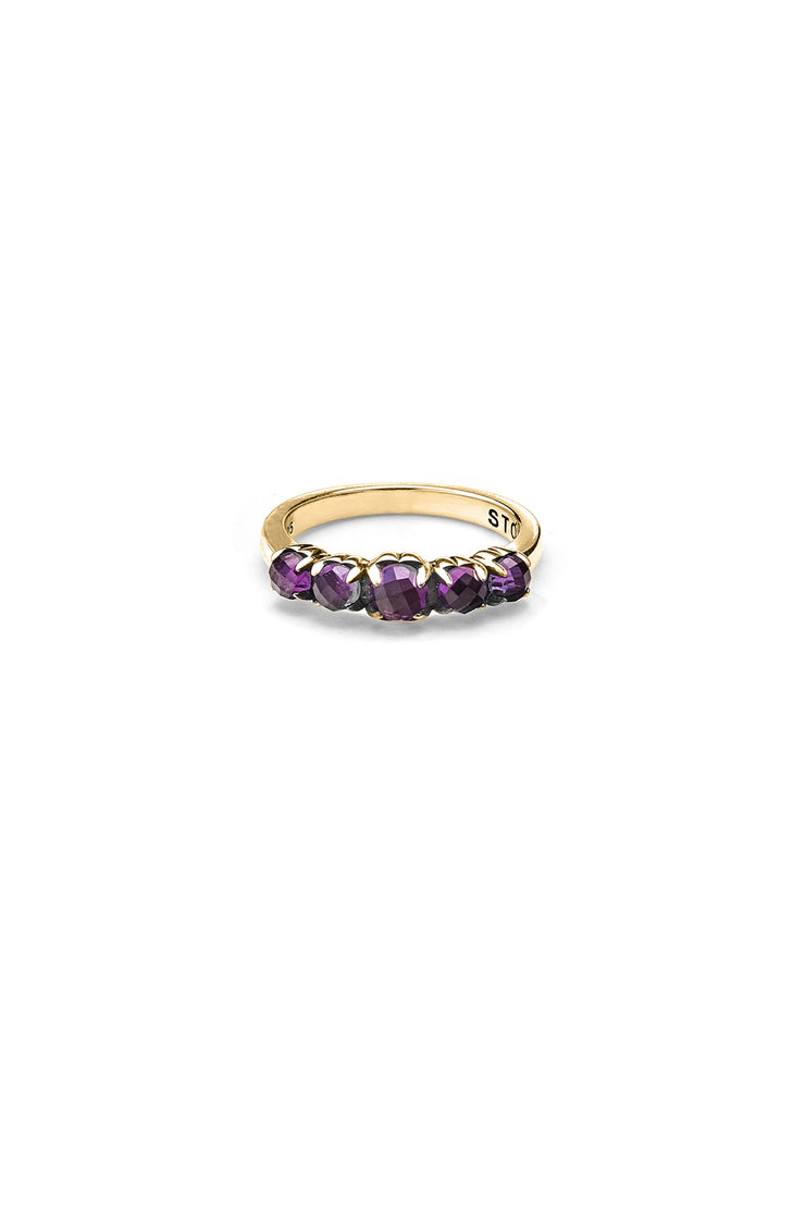 HALO CLUSTER RING  DARK AMETHYST GOLD PLATED