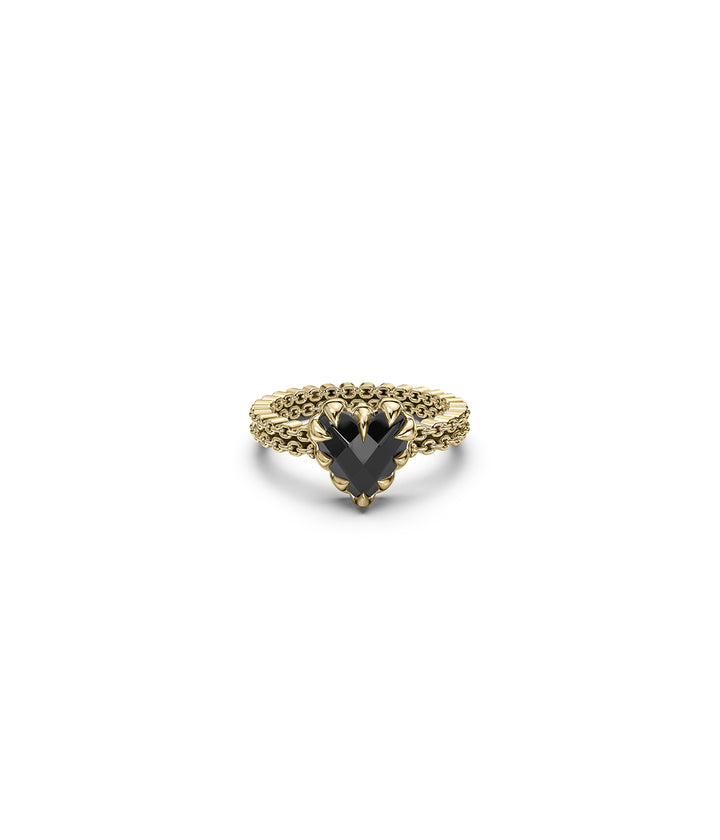 MINI LOVE CLAW RING ONYX - GOLD VERMEIL