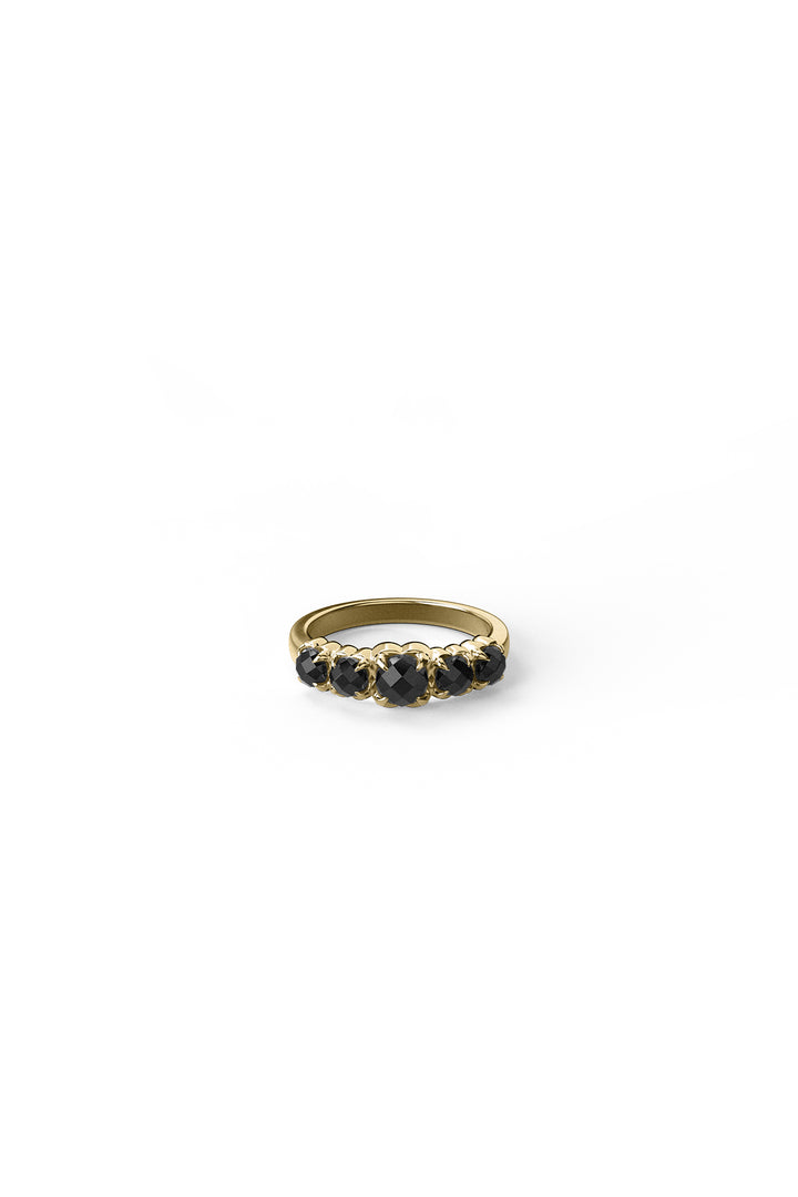 HALO CLUSTER RING ONYX - GOLD PLATED