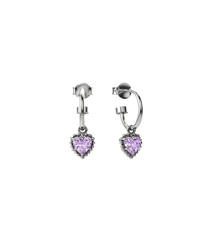 DAHLIA'S HEART ANCHOR EARRINGS - AMETHYST
