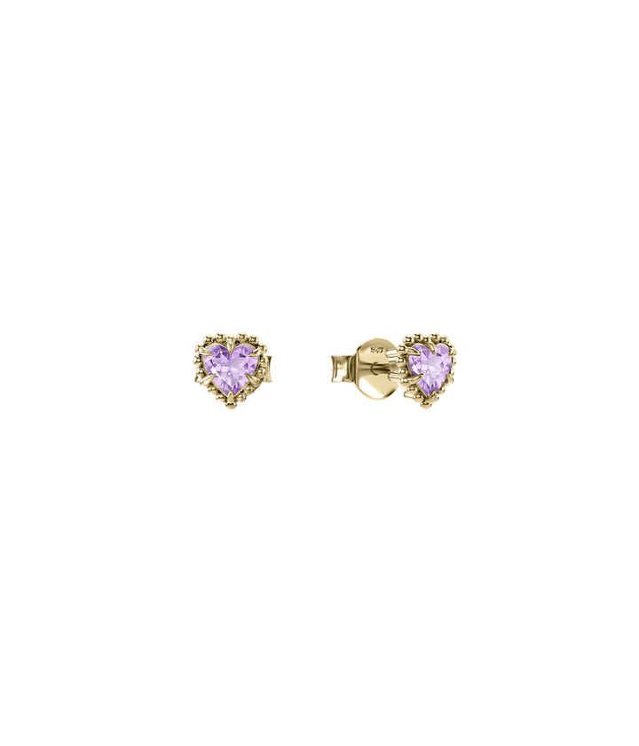 DAHLIA'S HEART STUDS  - AMETHYST x GOLD PLATED