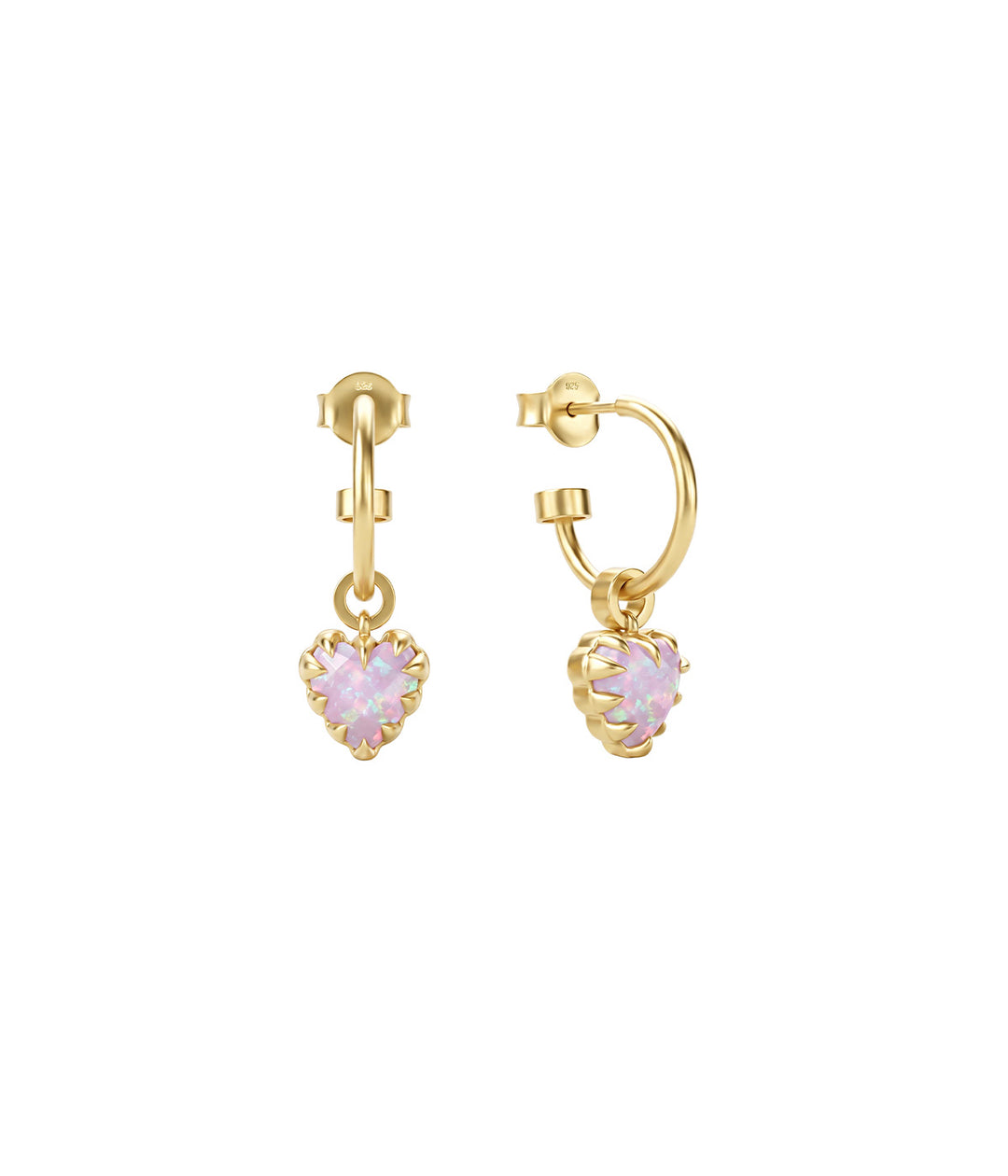 LOVE CLAW ANCHOR EARRINGS - PINK BELLO OPAL - 18K GOLD PLATED