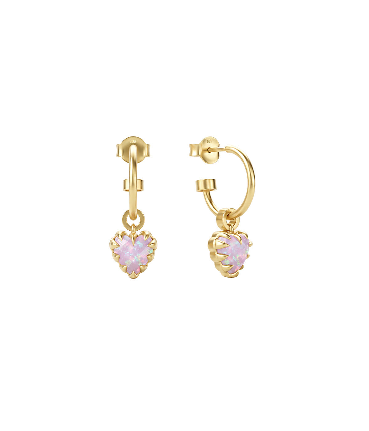 LOVE CLAW ANCHOR EARRINGS - PINK BELLO OPAL - 18K GOLD PLATED