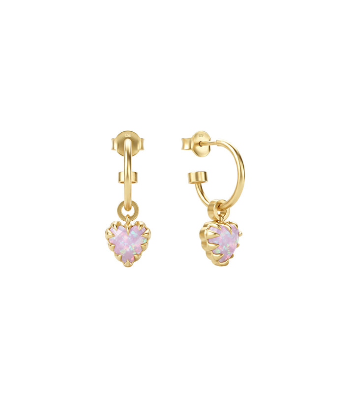LOVE CLAW ANCHOR EARRINGS - PINK BELLO OPAL - 18K GOLD PLATED