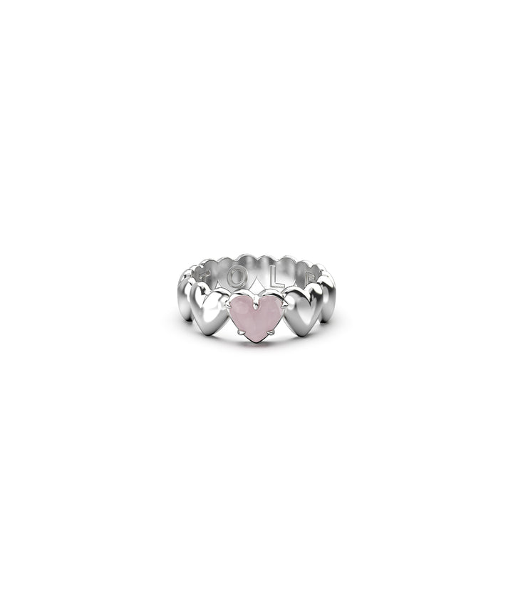 BAND OF HEARTS RING ROSE QUARTZ