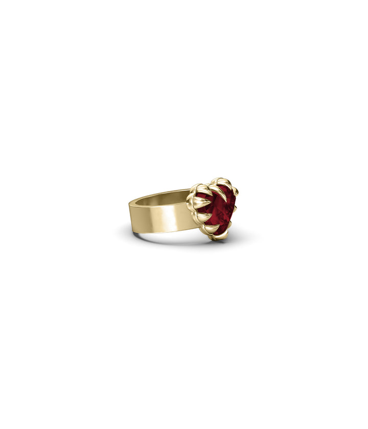 LOVE CLAW RING GARNET - GOLD VERMEIL