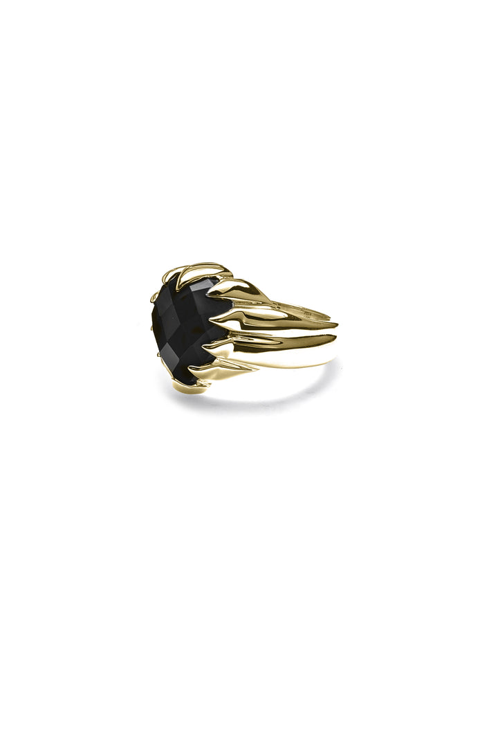 LOVE CLAW TEARDROP RING ONYX GOLD PLATED