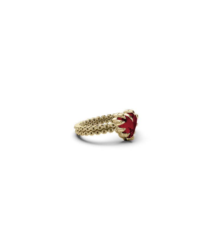 MINI LOVE CLAW RING GARNET - GOLD VERMEIL