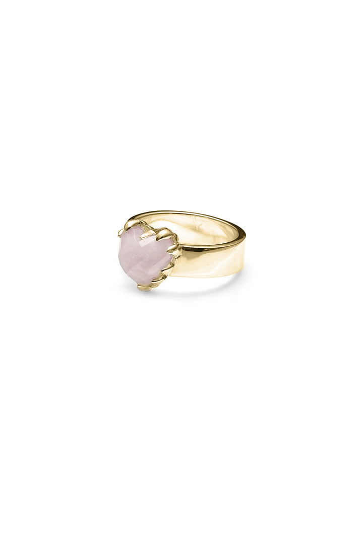 LOVE CLAW RING ROSE QUARTZ - GOLD PLATED