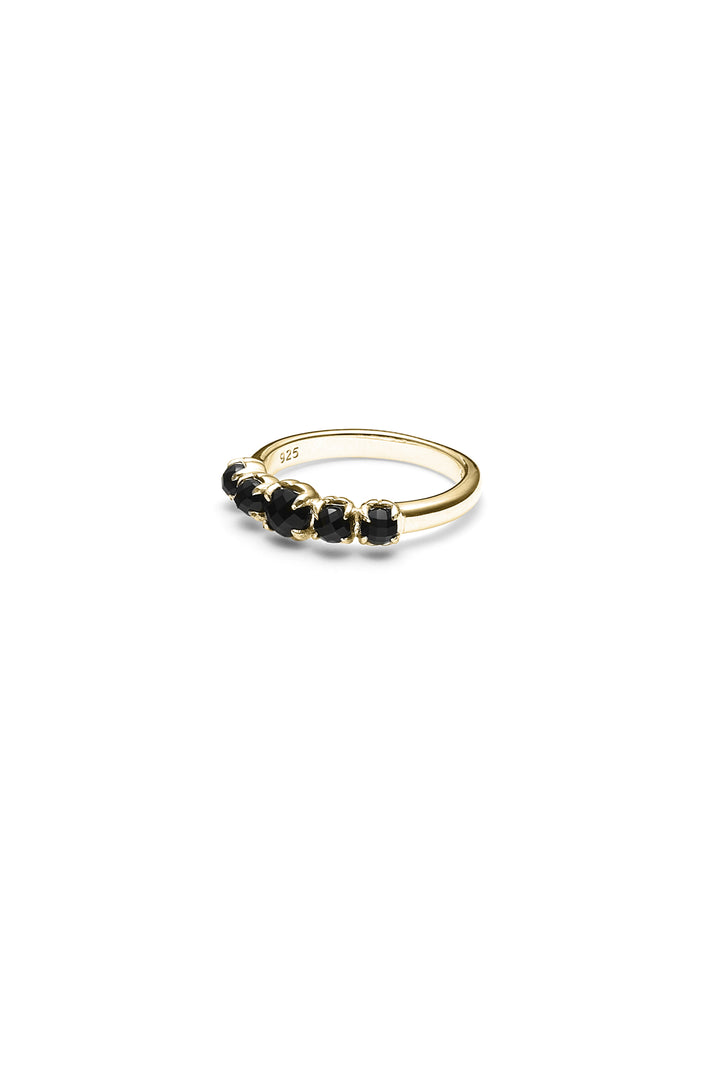 HALO CLUSTER RING - ONYX / GOLD PLATED