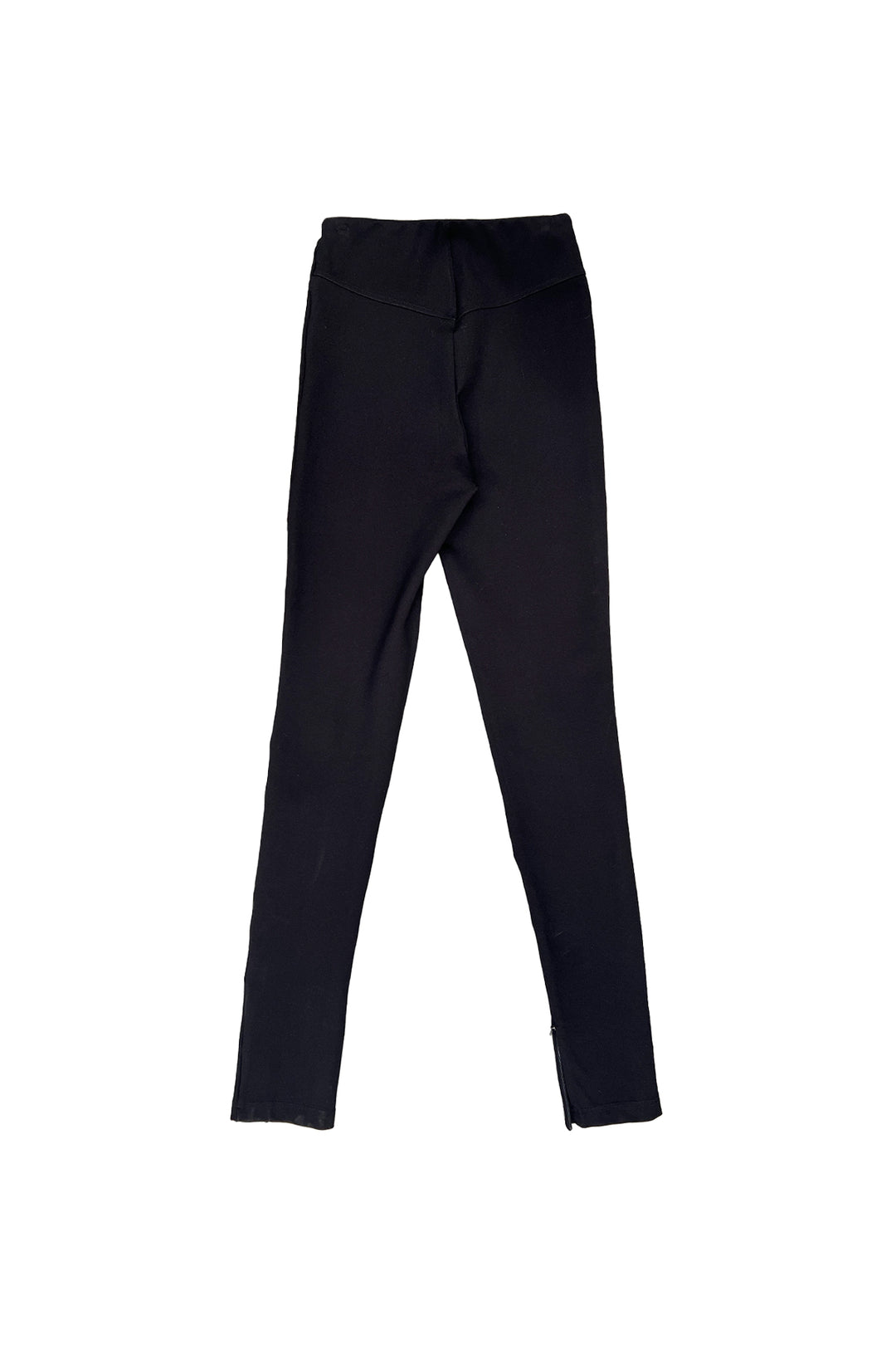 Black Panelled Ponti pants with zip fly and zip hems - back view flat lay image by Stolen Girlfriends Club.