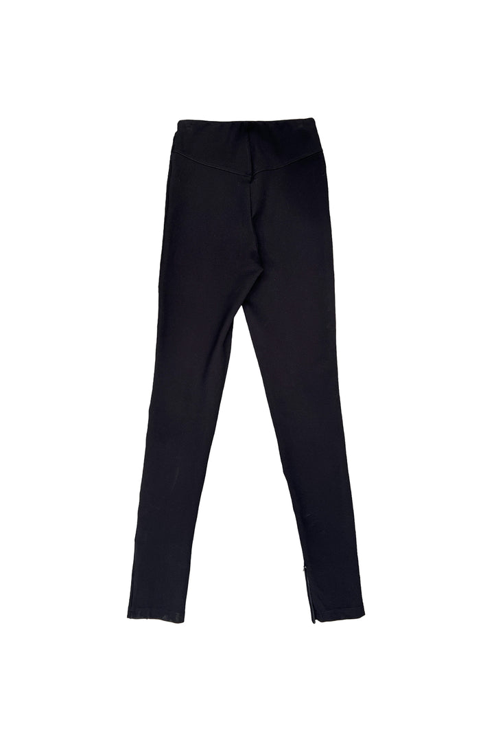 Black Panelled Ponti pants with zip fly and zip hems - back view flat lay image by Stolen Girlfriends Club.