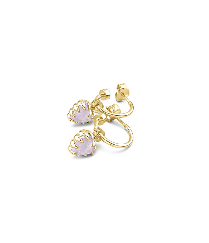 LOVE CLAW ANCHOR EARRINGS - PINK BELLO OPAL - 18K GOLD PLATED