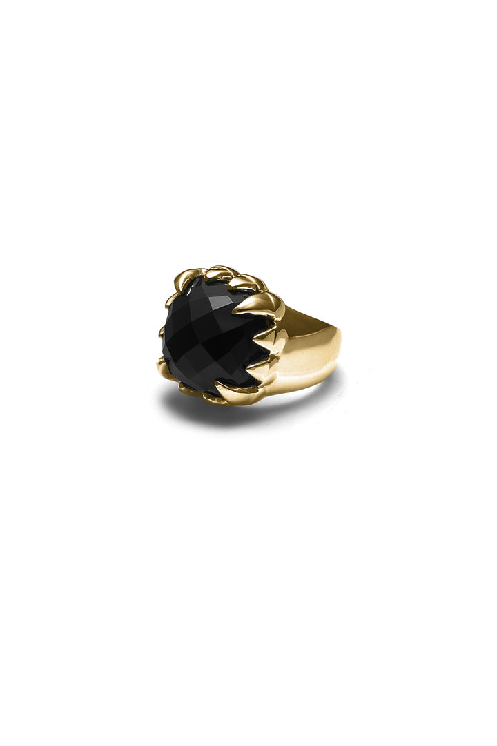 CLAW RING ONYX  - GOLD PLATED