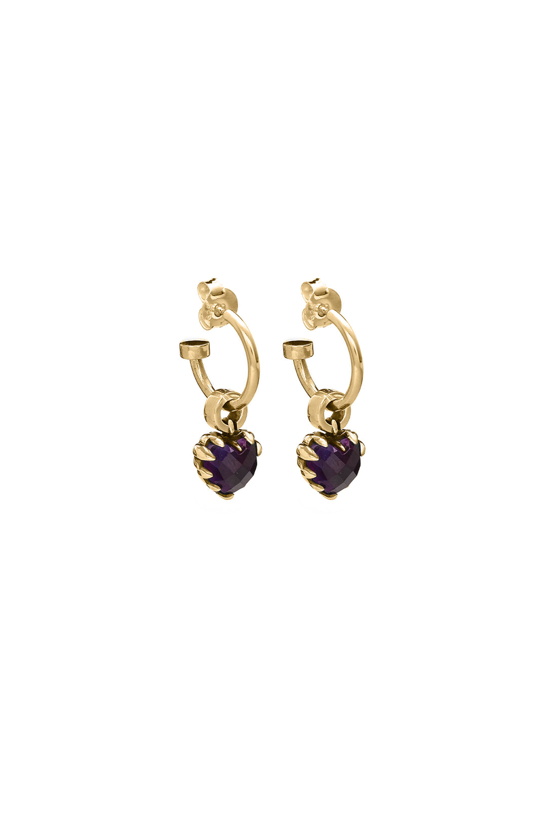 LOVE ANCHOR EARRING DARK AMETHYST GOLD PLATED