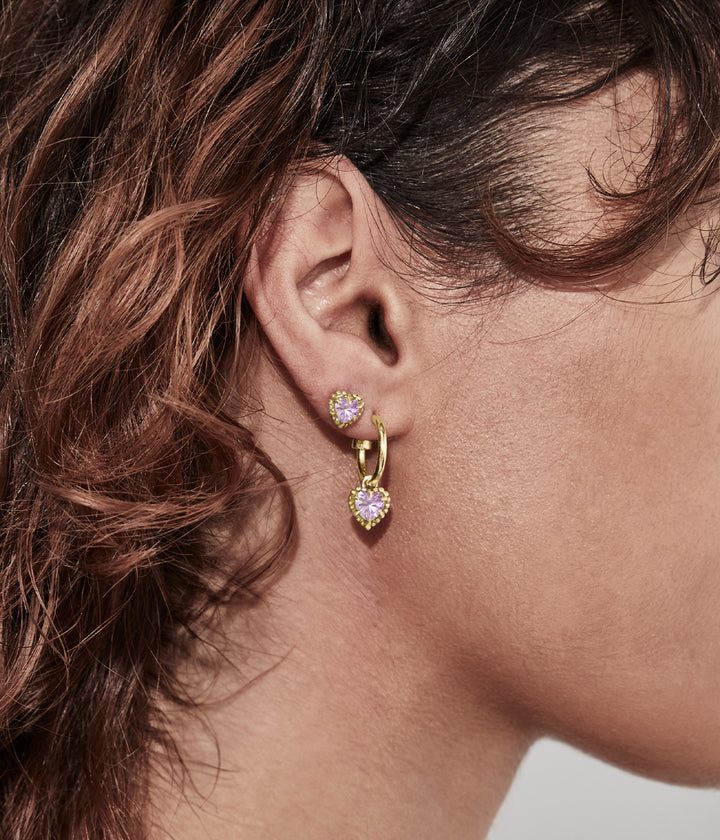 DAHLIA'S HEART STUDS  - AMETHYST x GOLD PLATED