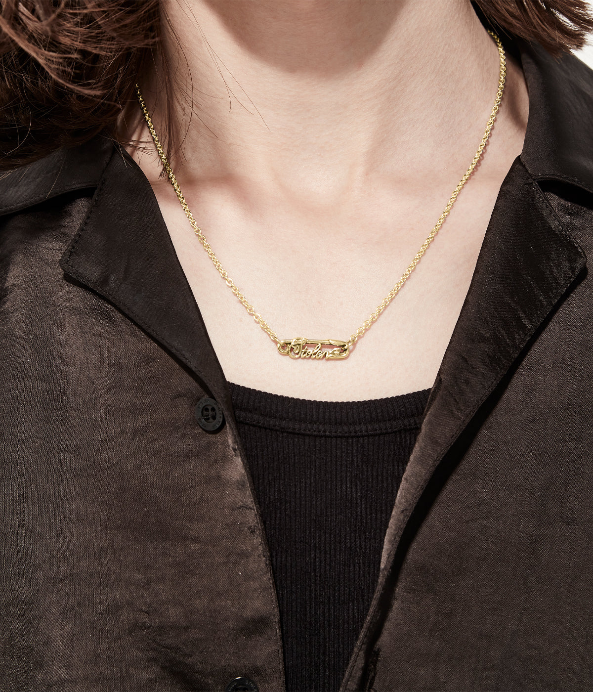 Stolen Girlfriends Club - Gold Plated Scripted Pin Pendant Necklace