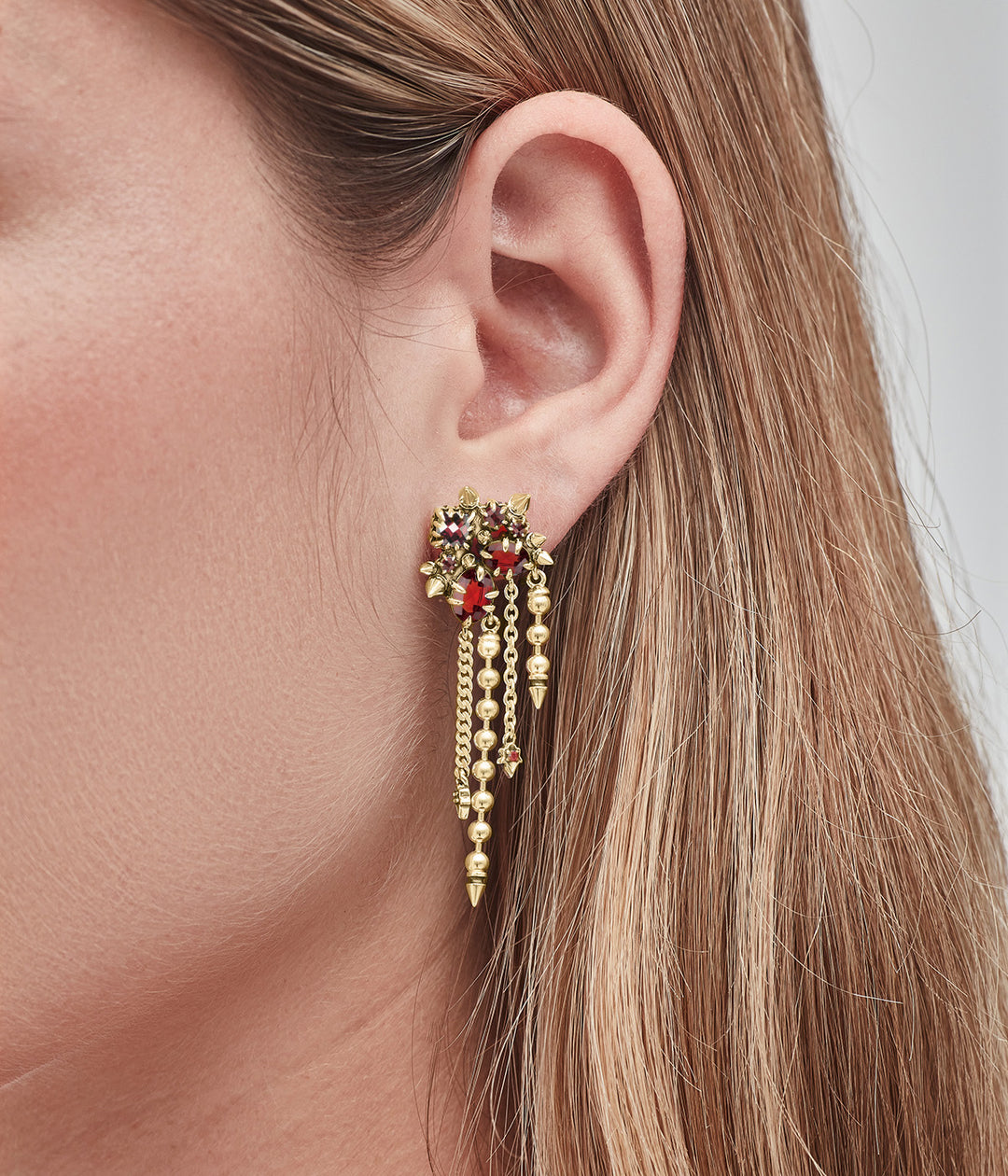 REGAL RUIN CASCADE EARRINGS GARNET - GOLD PLATED