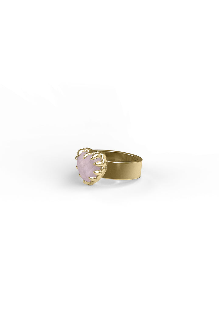 LOVE CLAW RING ROSE QUARTZ - GOLD PLATED