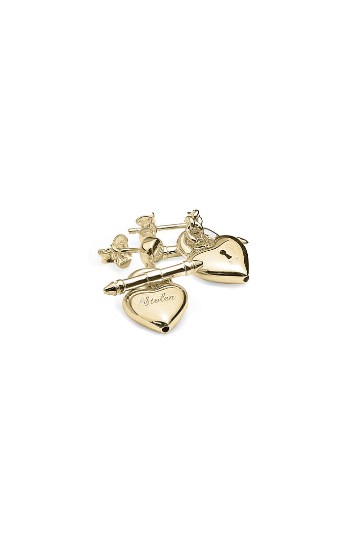 LOVE LOCKET FOB EARRINGS GOLD PLATED