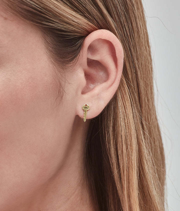 MINI KEY STUD EARRINGS - GOLD PLATED