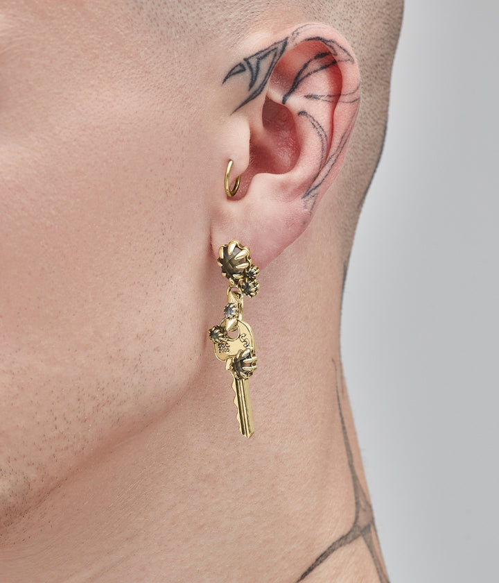 CRYSTALLISED KEY EARRINGS - GOLD PLATED
