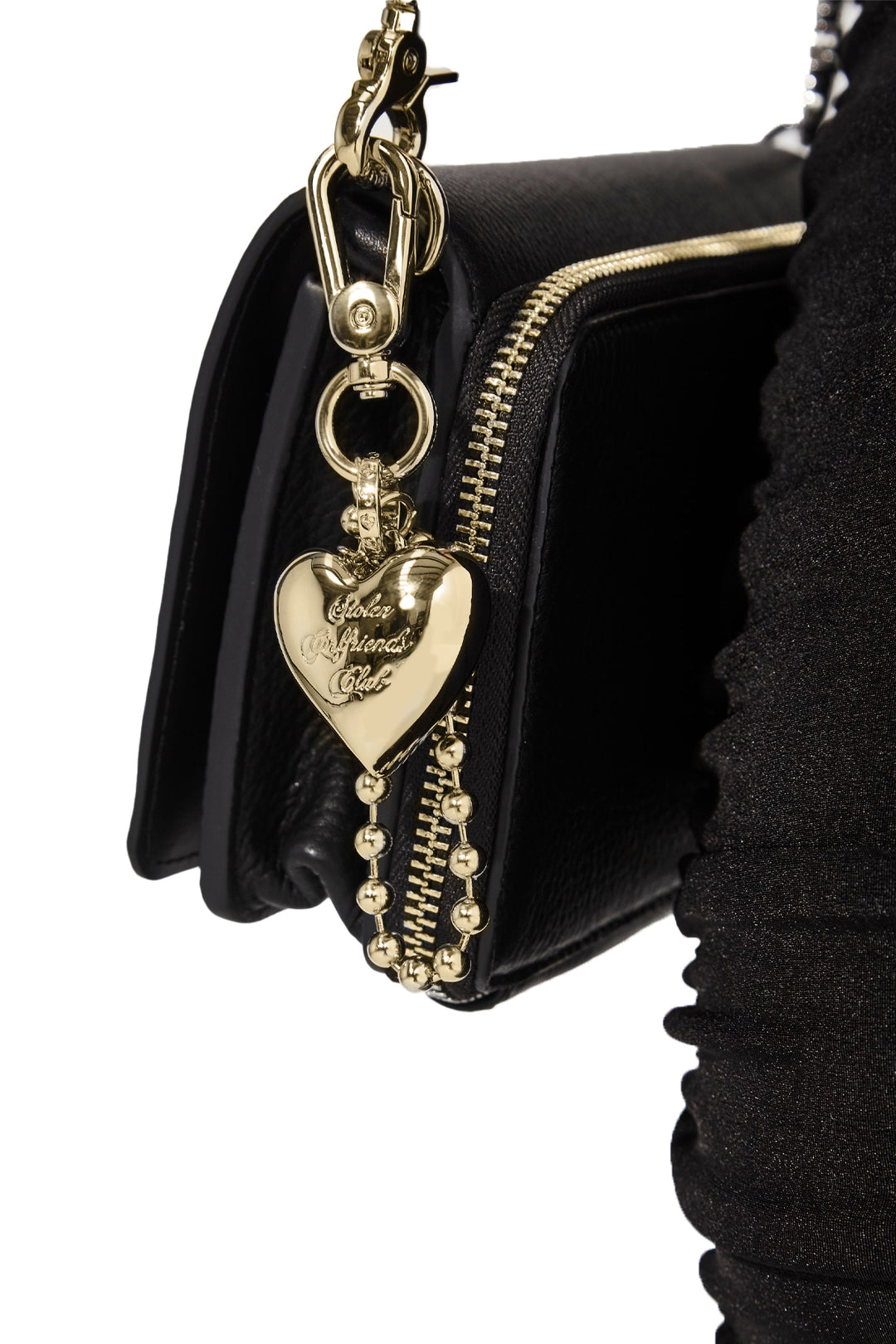 LITTLE TROUBLE BAG + PUFF HEART BAG CHARM  - BLACK & GOLD