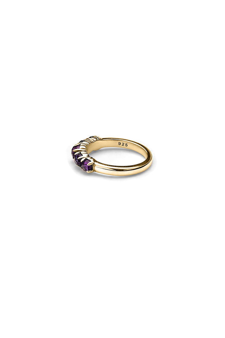 HALO CLUSTER RING  DARK AMETHYST GOLD PLATED