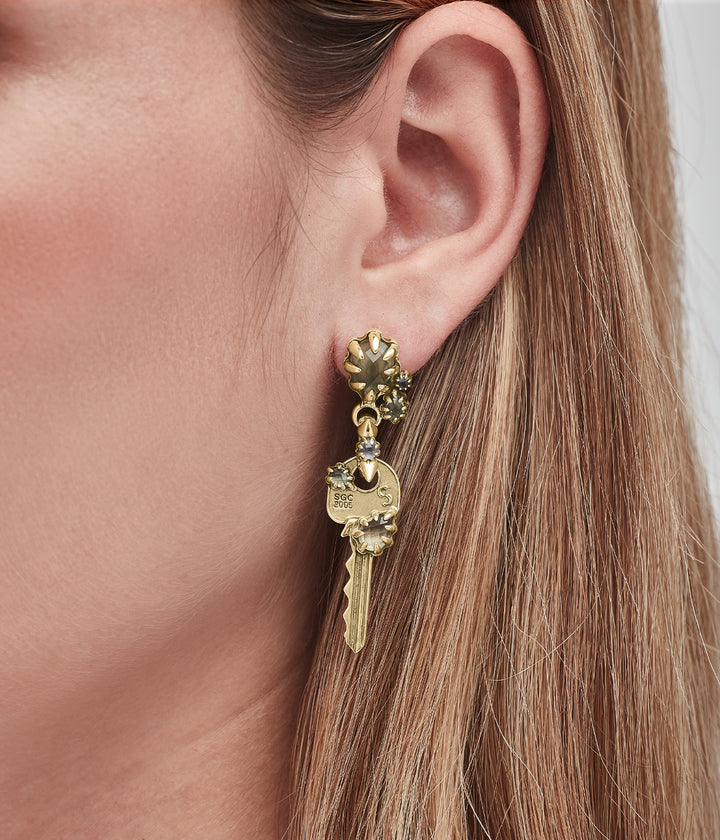 CRYSTALLISED KEY EARRINGS - GOLD PLATED