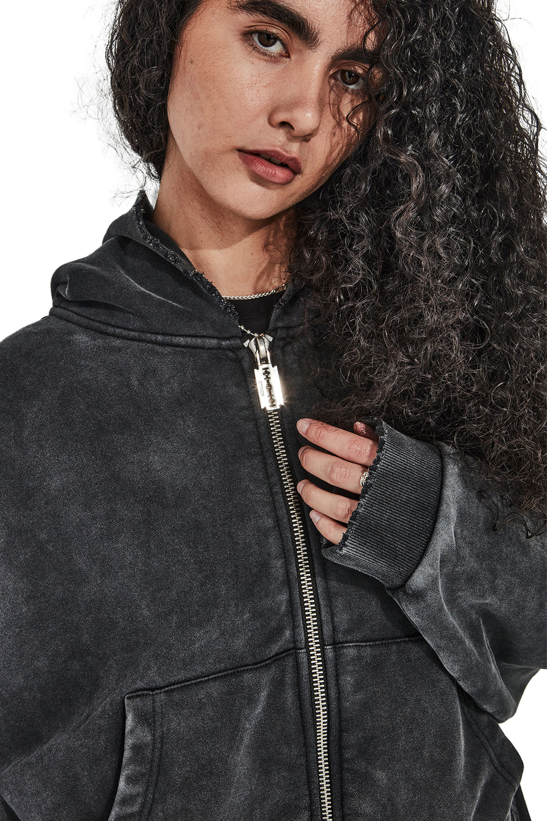 DISTRESSED ZIP HOOD