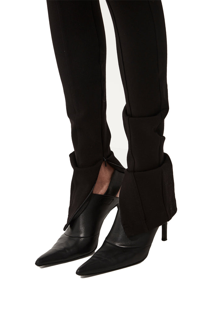 Black Panelled Ponti pants with zip hems and black pointed heels on model -  image by Stolen Girlfriends Club.
