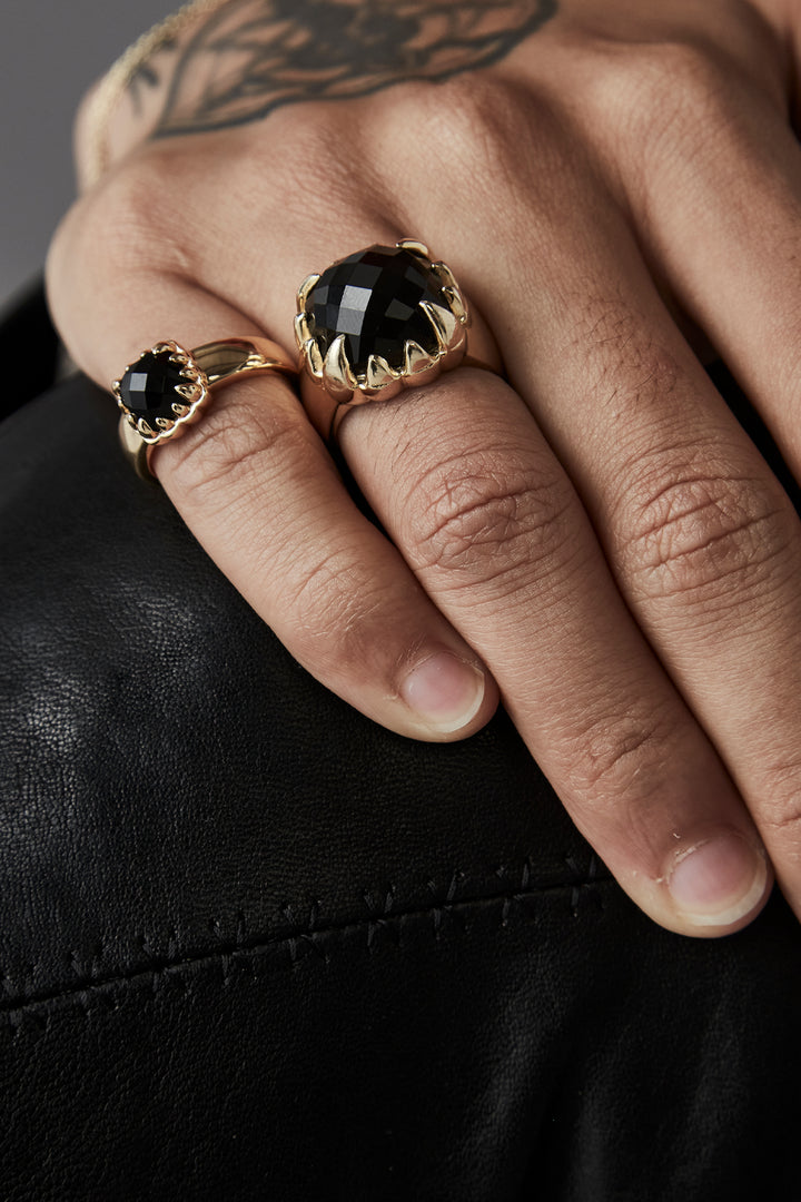 BABY CLAW RING ONYX - GOLD PLATED