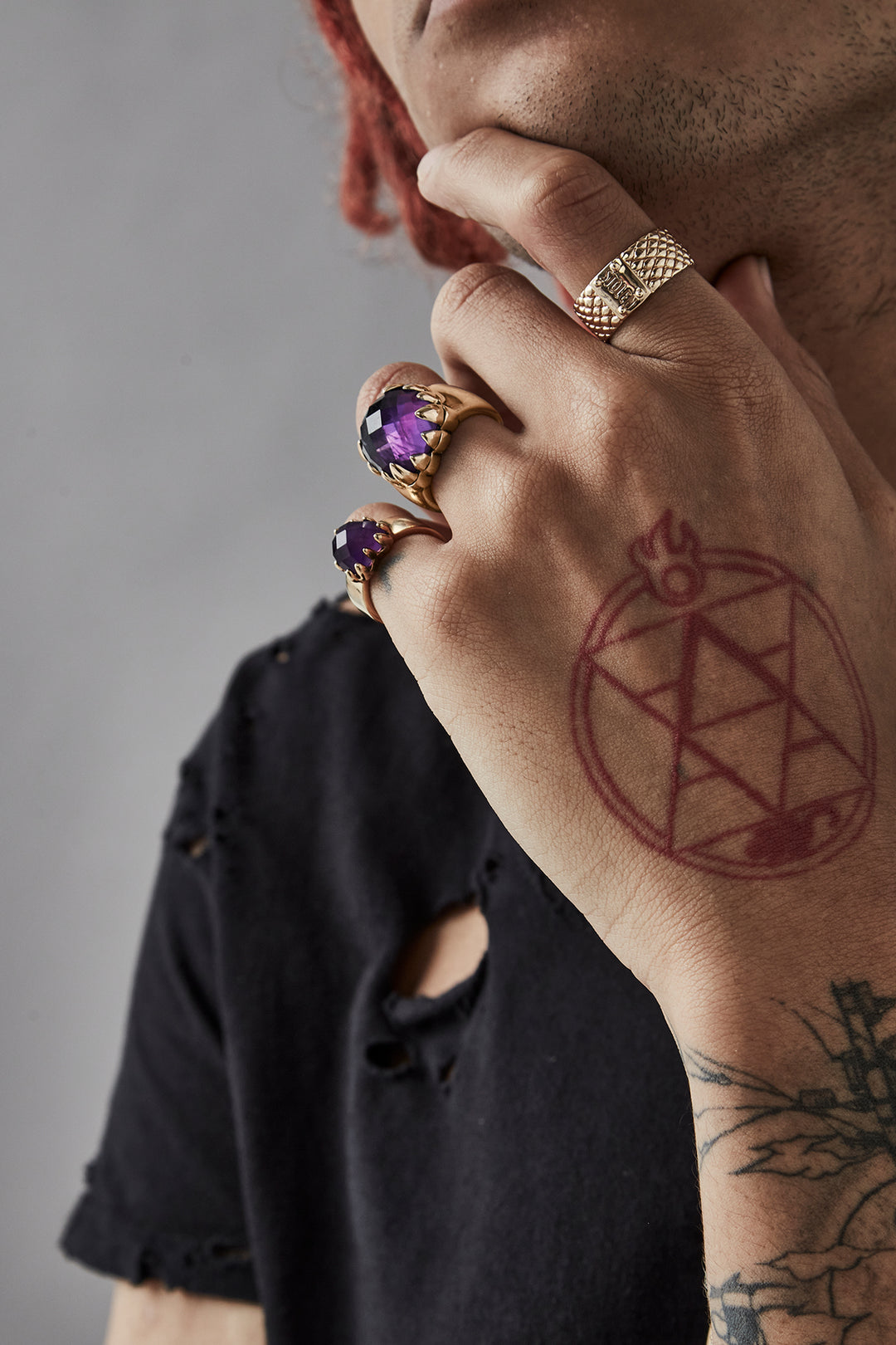 CLAW RING DARK AMETHYST DARK AMETHYST GOLD PLATED